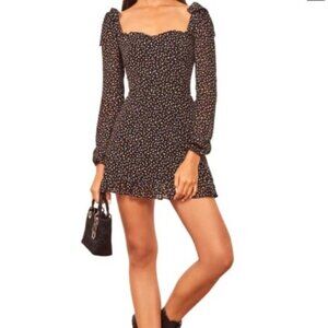 Reformation Elin Long Sleeve Confeti Mini Dress Black Size 8